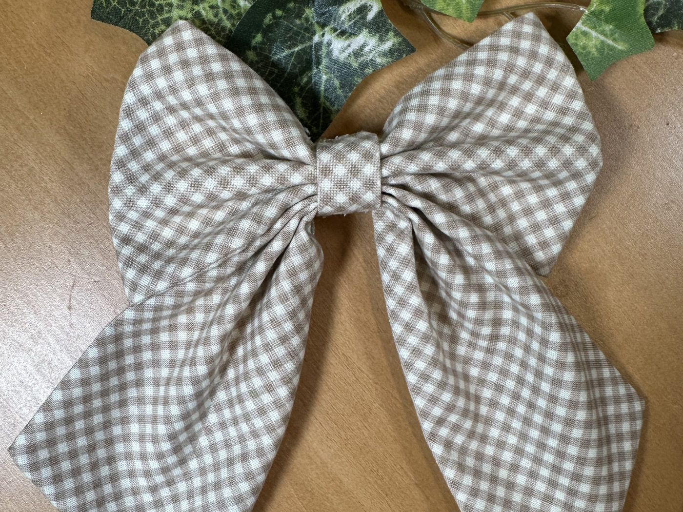 Handmade taupe gingham sailor bow