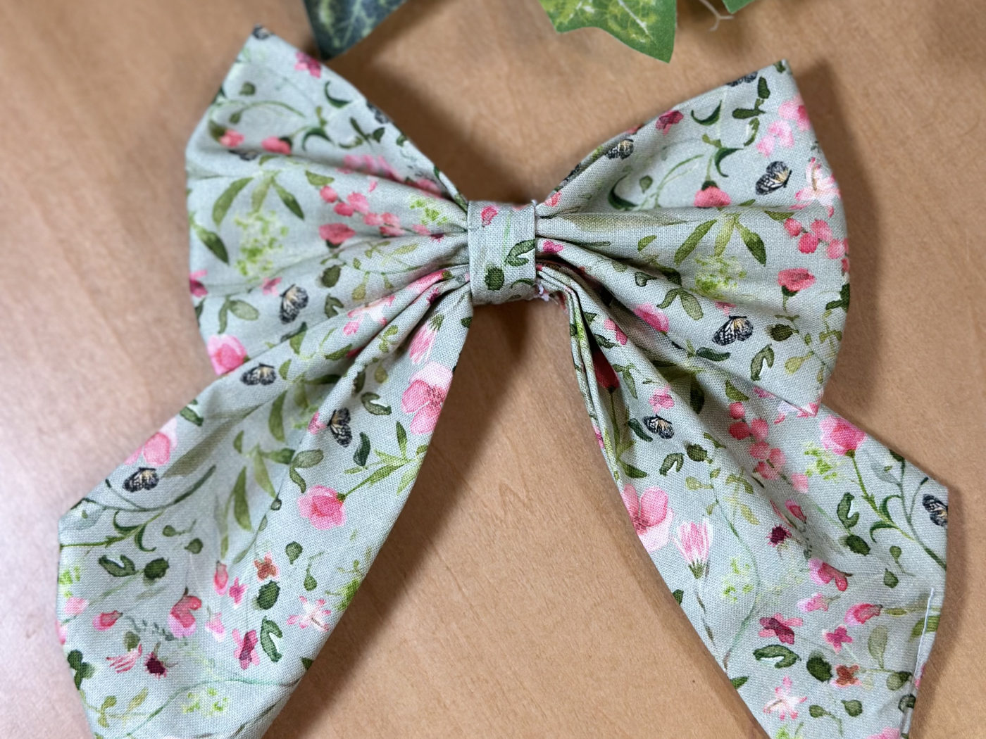 Handmade sage-green floral sailor bow