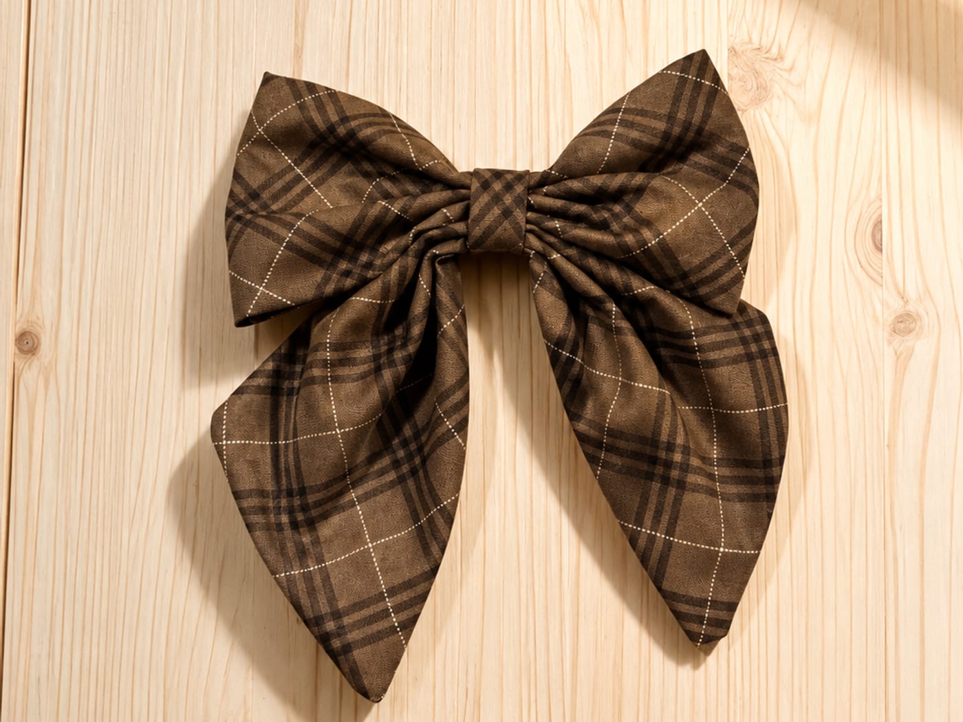 Handmade brown toffee plaid sailor bow